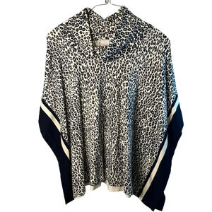 Chicos Leopard Print Cowl Neck Poncho‎ Cashmere Blend Size SM/MD